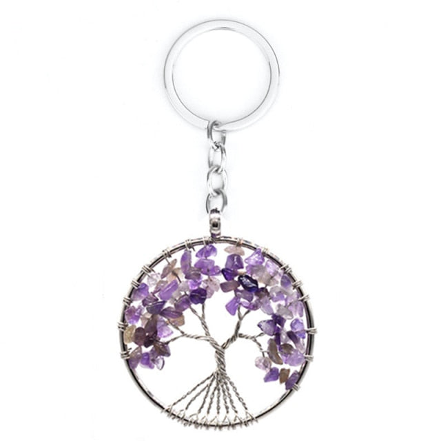 Natural Crystal Stone 7 Chakra Tree of Life Handmade Keychains