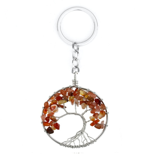 Natural Crystal Stone 7 Chakra Tree of Life Handmade Keychains