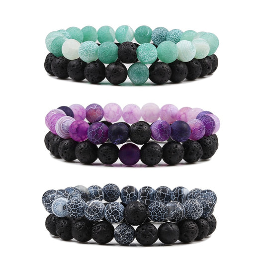 1-2PCS Beaded Bracelet Set. Natural Lava Stone