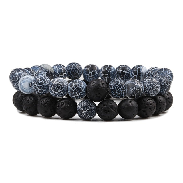 1-2PCS Beaded Bracelet Set. Natural Lava Stone