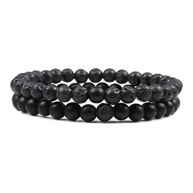 1-2PCS Beaded Bracelet Set. Natural Lava Stone