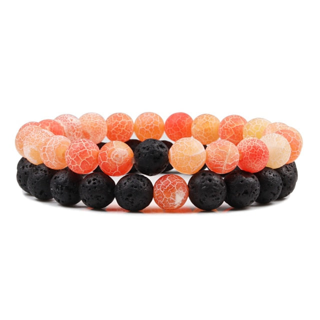 1-2PCS Beaded Bracelet Set. Natural Lava Stone